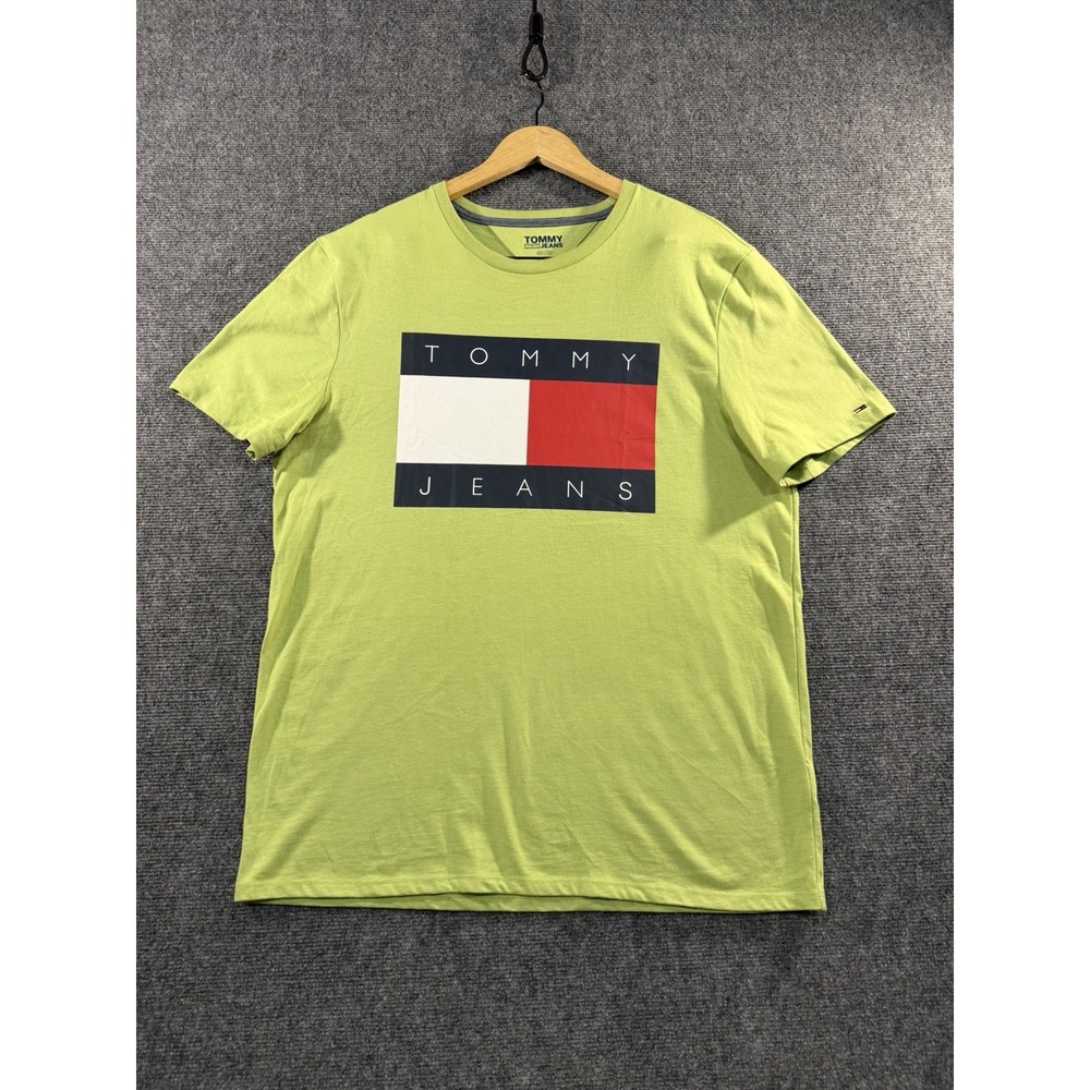 RETRO Tommy Hilfiger Tommy Jeans Big Flag Logo Green T-Shirt Large Men's EUC
